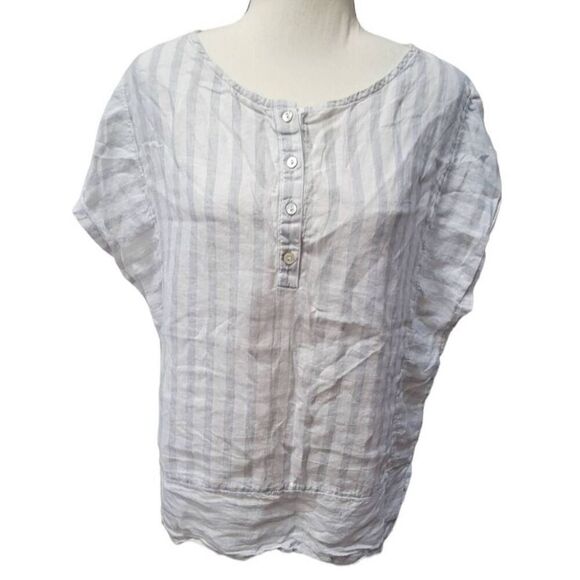 Christian Siriano Size L 100% Linen Striped Blouse - Picture 1 of 5